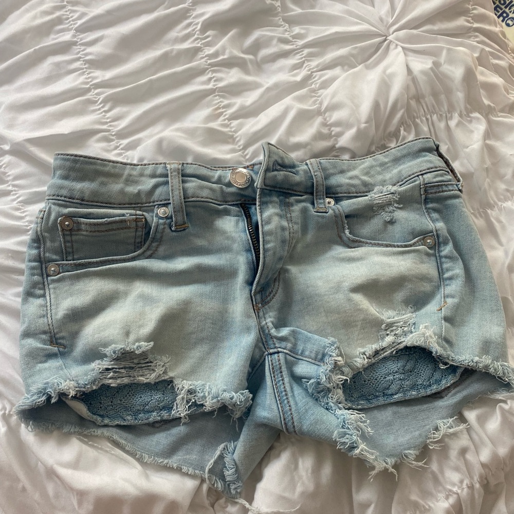 Light wash jean shorts